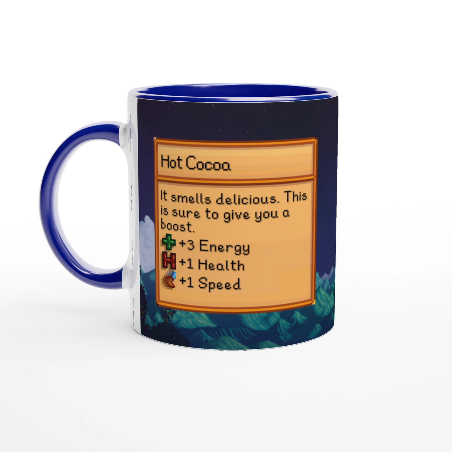 Mug Stardew Valley avec arrière-plans personnalisés - Thé, Café, Chocolat chaud, Thé vert, Chaï Latte, Triple Espresso, Cadeau pour Gamer en Pixel Art