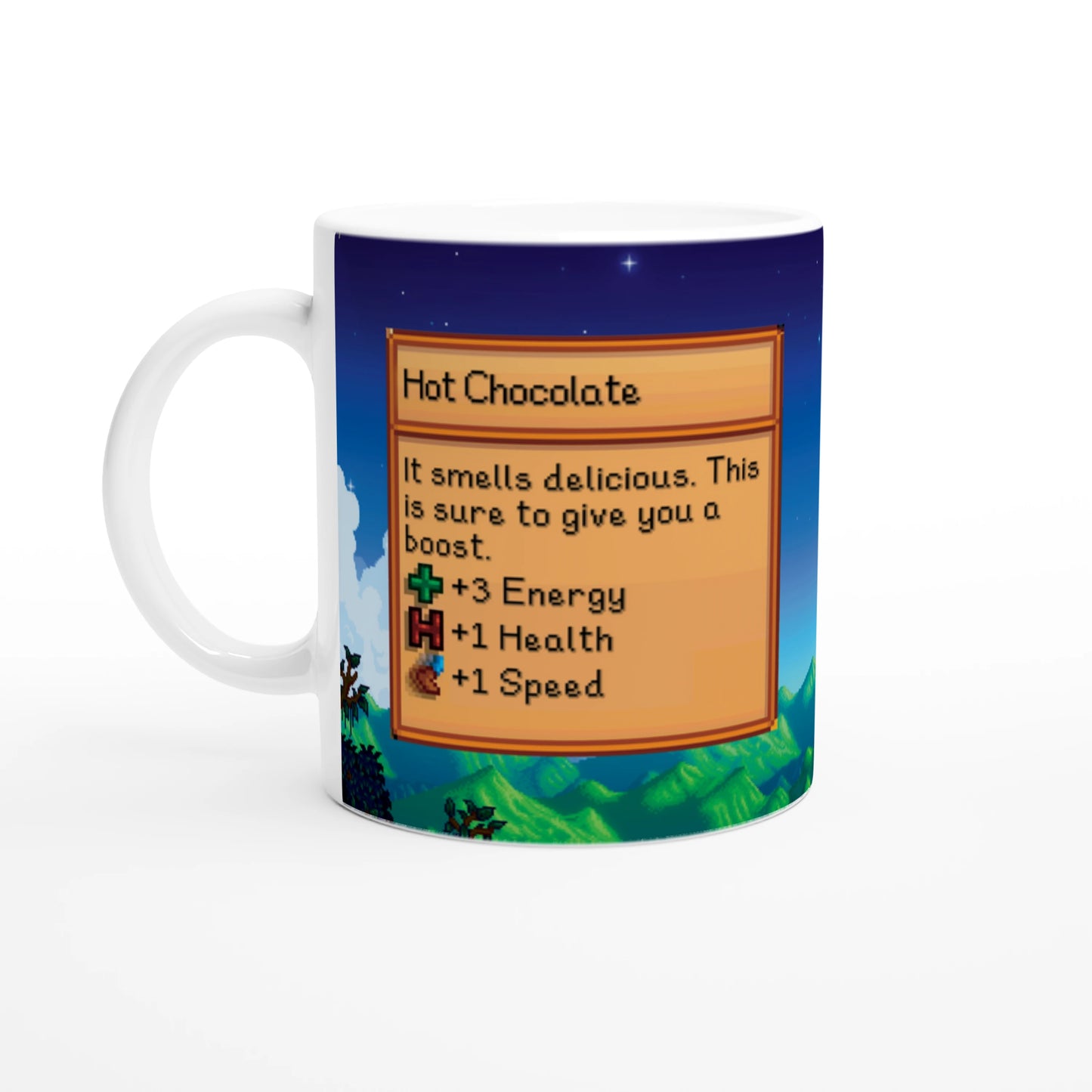 Mug Stardew Valley avec arrière-plans personnalisés - Thé, Café, Chocolat chaud, Thé vert, Chaï Latte, Triple Espresso, Cadeau pour Gamer en Pixel Art