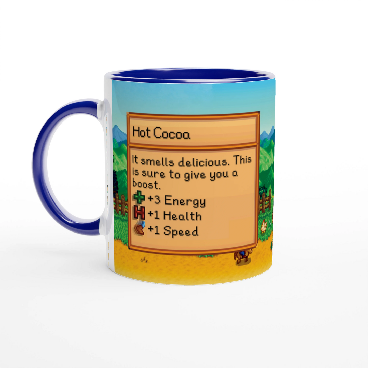 Mug Stardew Valley avec arrière-plans personnalisés - Thé, Café, Chocolat chaud, Thé vert, Chaï Latte, Triple Espresso, Cadeau pour Gamer en Pixel Art