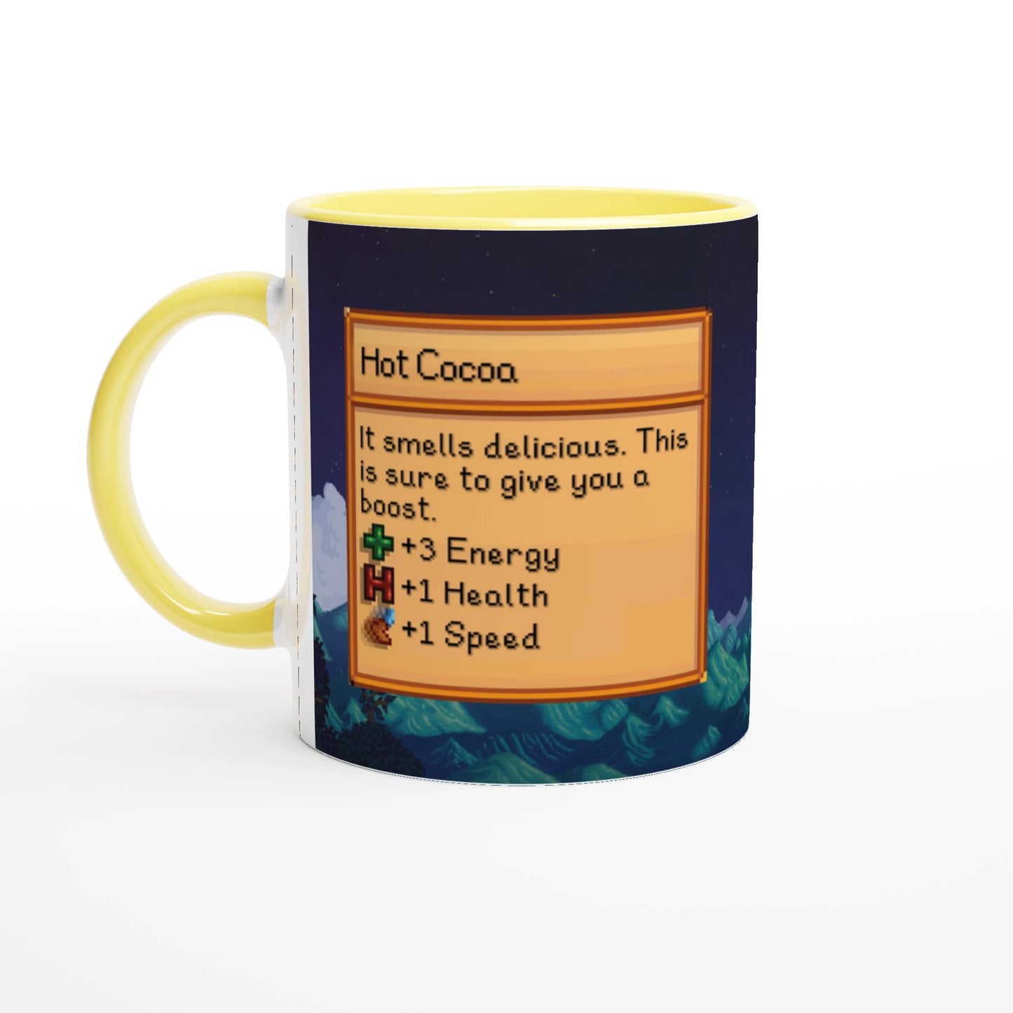Mug Stardew Valley avec arrière-plans personnalisés - Thé, Café, Chocolat chaud, Thé vert, Chaï Latte, Triple Espresso, Cadeau pour Gamer en Pixel Art