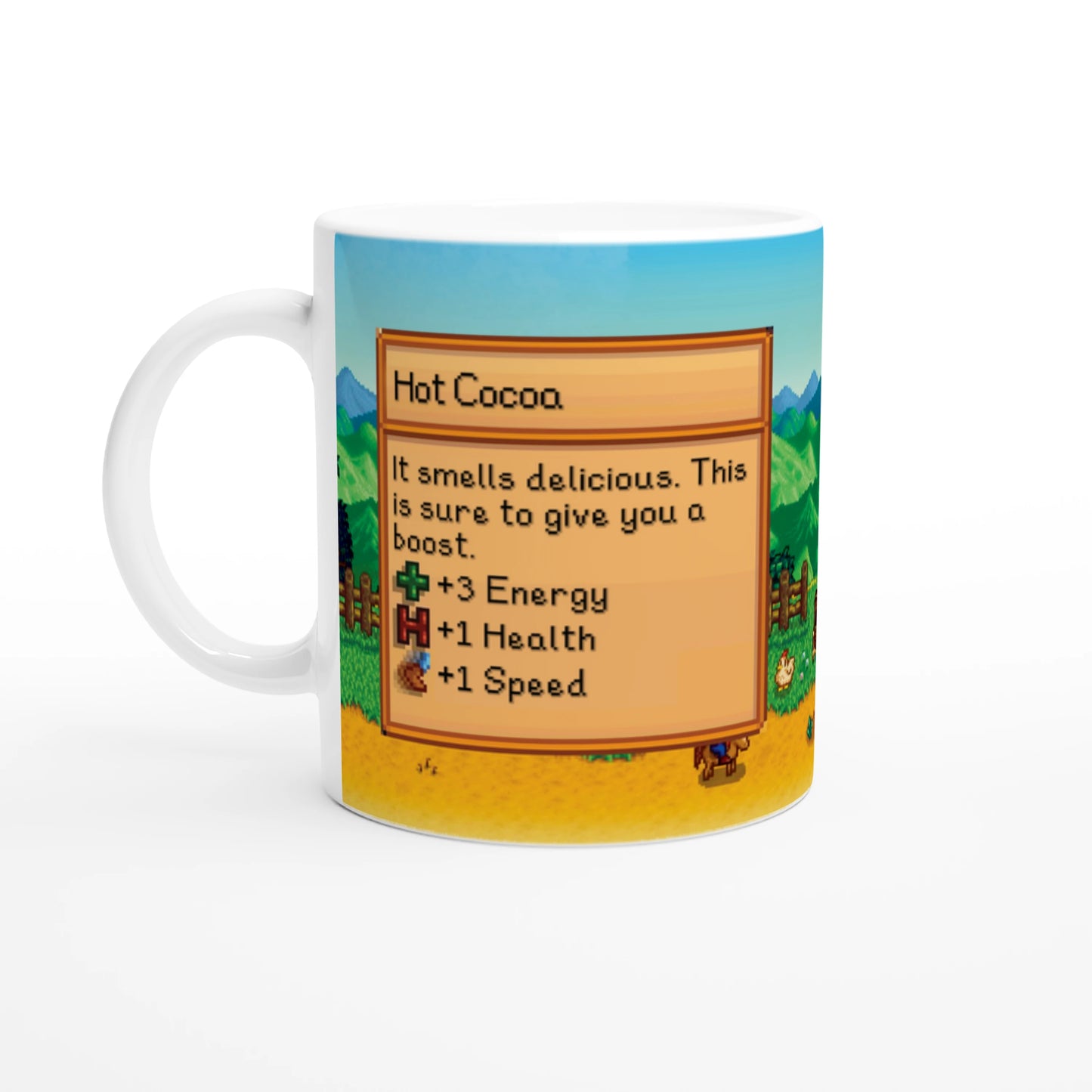 Mug Stardew Valley avec arrière-plans personnalisés - Thé, Café, Chocolat chaud, Thé vert, Chaï Latte, Triple Espresso, Cadeau pour Gamer en Pixel Art