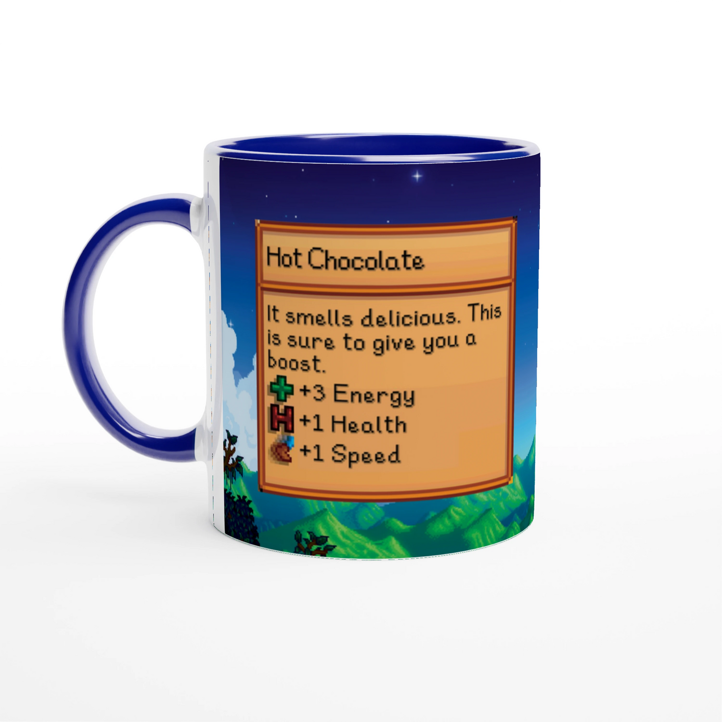 Mug Stardew Valley avec arrière-plans personnalisés - Thé, Café, Chocolat chaud, Thé vert, Chaï Latte, Triple Espresso, Cadeau pour Gamer en Pixel Art