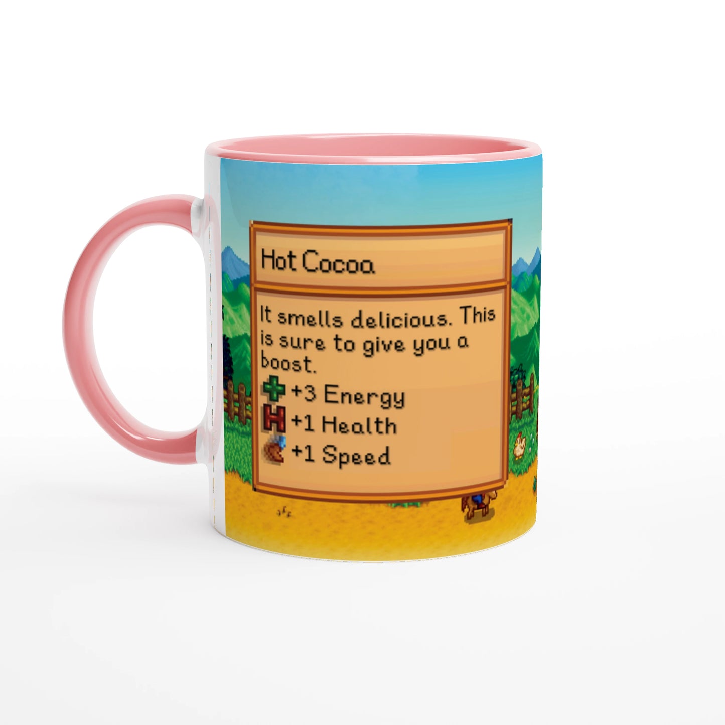 Mug Stardew Valley avec arrière-plans personnalisés - Thé, Café, Chocolat chaud, Thé vert, Chaï Latte, Triple Espresso, Cadeau pour Gamer en Pixel Art