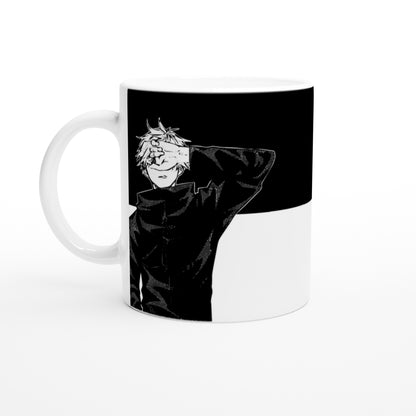 The Quirkify Jujutsu Kaisen Yin Yang Mug showcases Gojo and Geto in a balanced black and white design, inspired by their iconic looks from the anime.