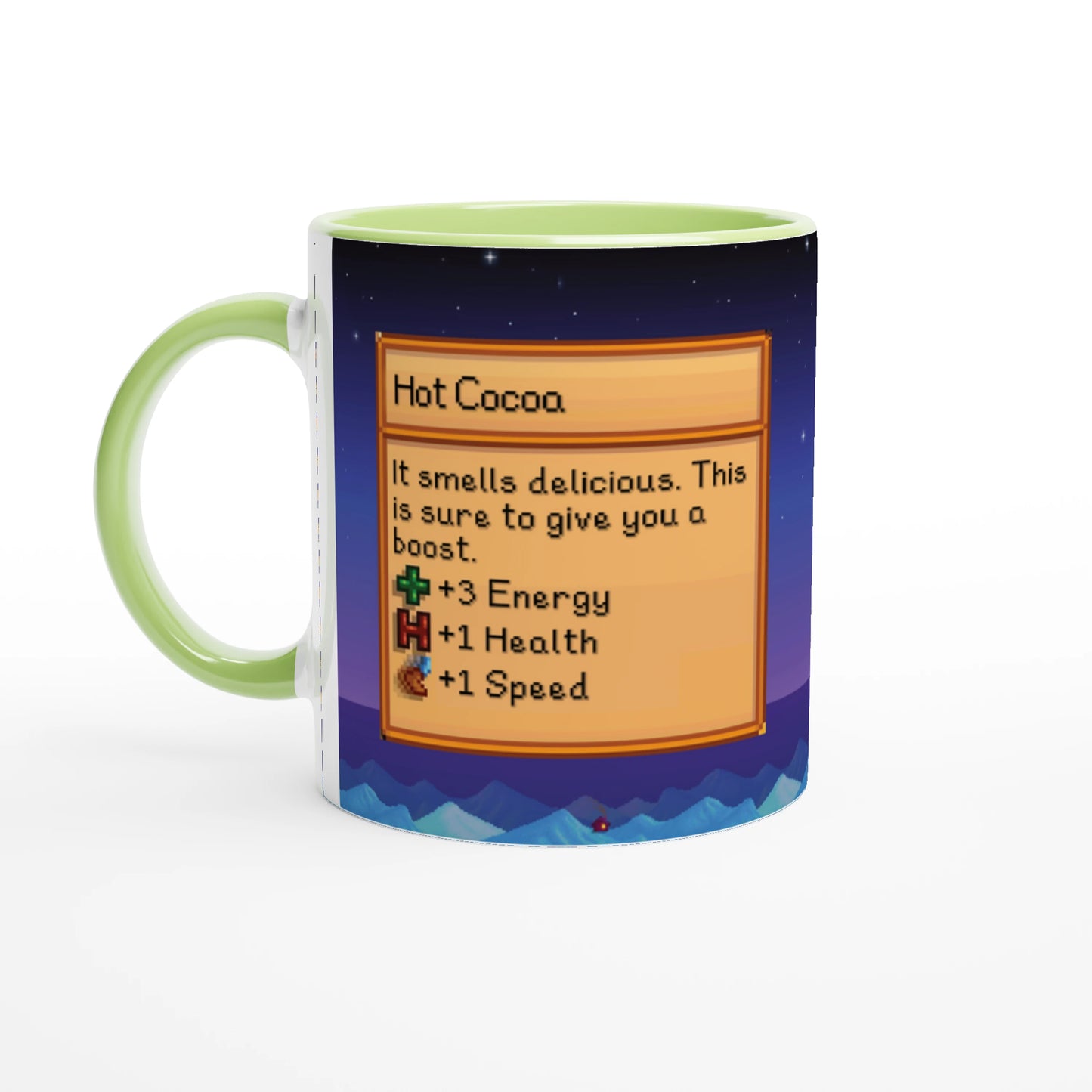 Mug Stardew Valley avec arrière-plans personnalisés - Thé, Café, Chocolat chaud, Thé vert, Chaï Latte, Triple Espresso, Cadeau pour Gamer en Pixel Art