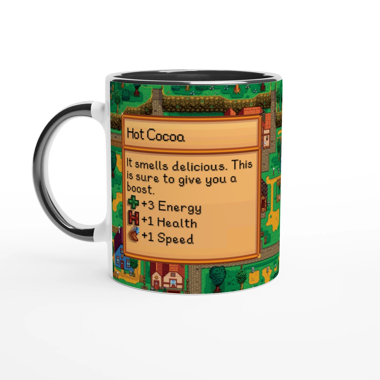 Mug Stardew Valley avec arrière-plans personnalisés - Thé, Café, Chocolat chaud, Thé vert, Chaï Latte, Triple Espresso, Cadeau pour Gamer en Pixel Art