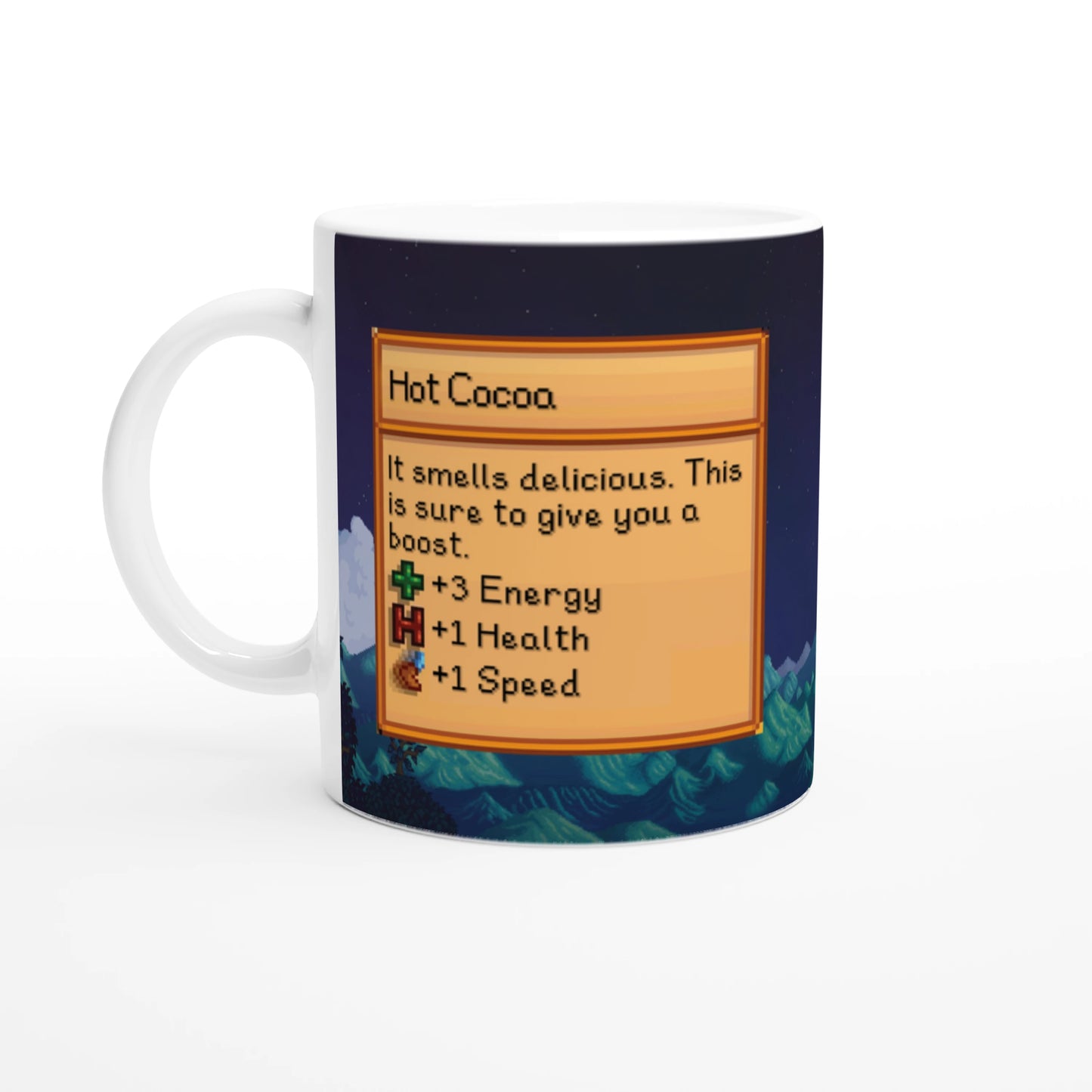 Mug Stardew Valley avec arrière-plans personnalisés - Thé, Café, Chocolat chaud, Thé vert, Chaï Latte, Triple Espresso, Cadeau pour Gamer en Pixel Art