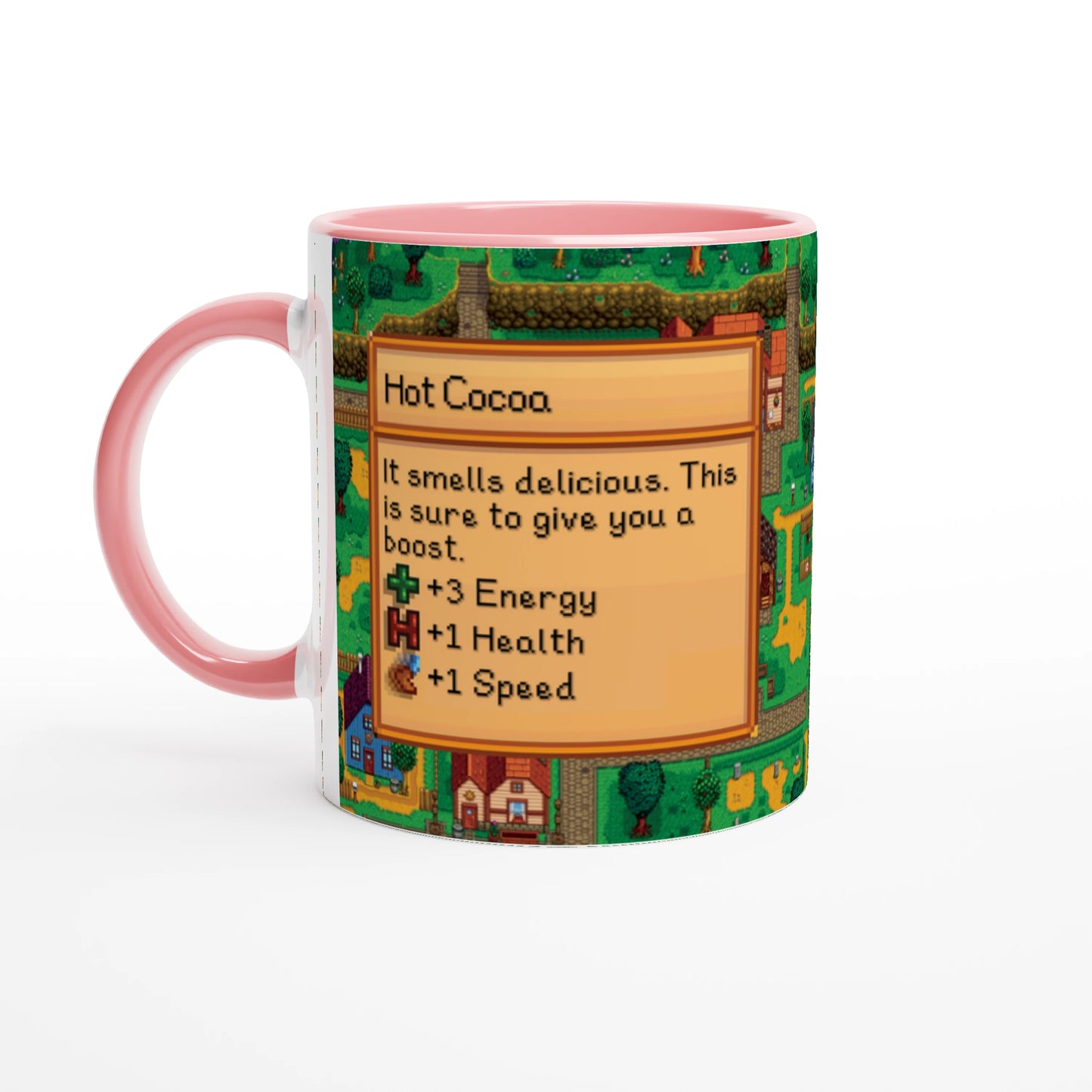 Mug Stardew Valley avec arrière-plans personnalisés - Thé, Café, Chocolat chaud, Thé vert, Chaï Latte, Triple Espresso, Cadeau pour Gamer en Pixel Art