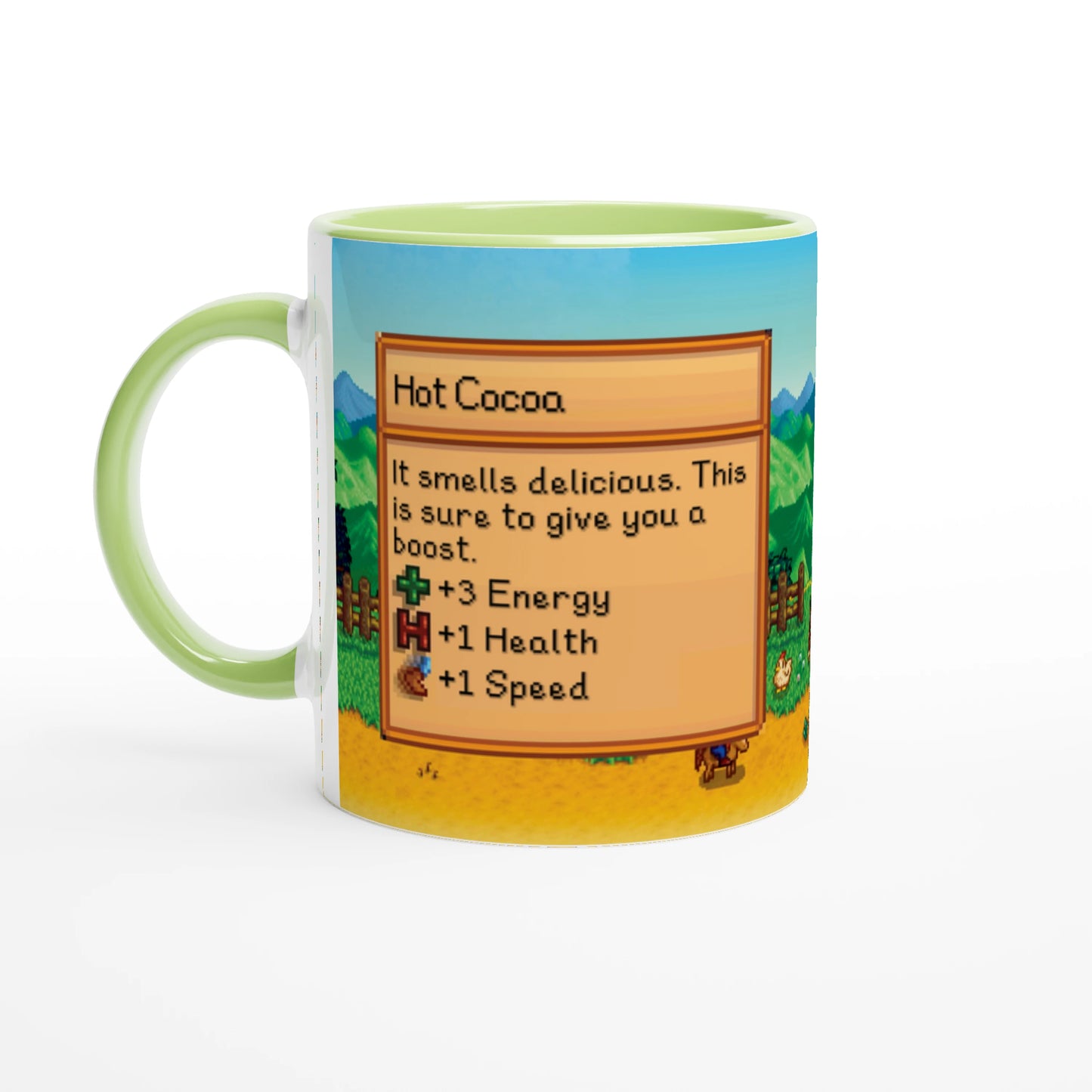 Mug Stardew Valley avec arrière-plans personnalisés - Thé, Café, Chocolat chaud, Thé vert, Chaï Latte, Triple Espresso, Cadeau pour Gamer en Pixel Art