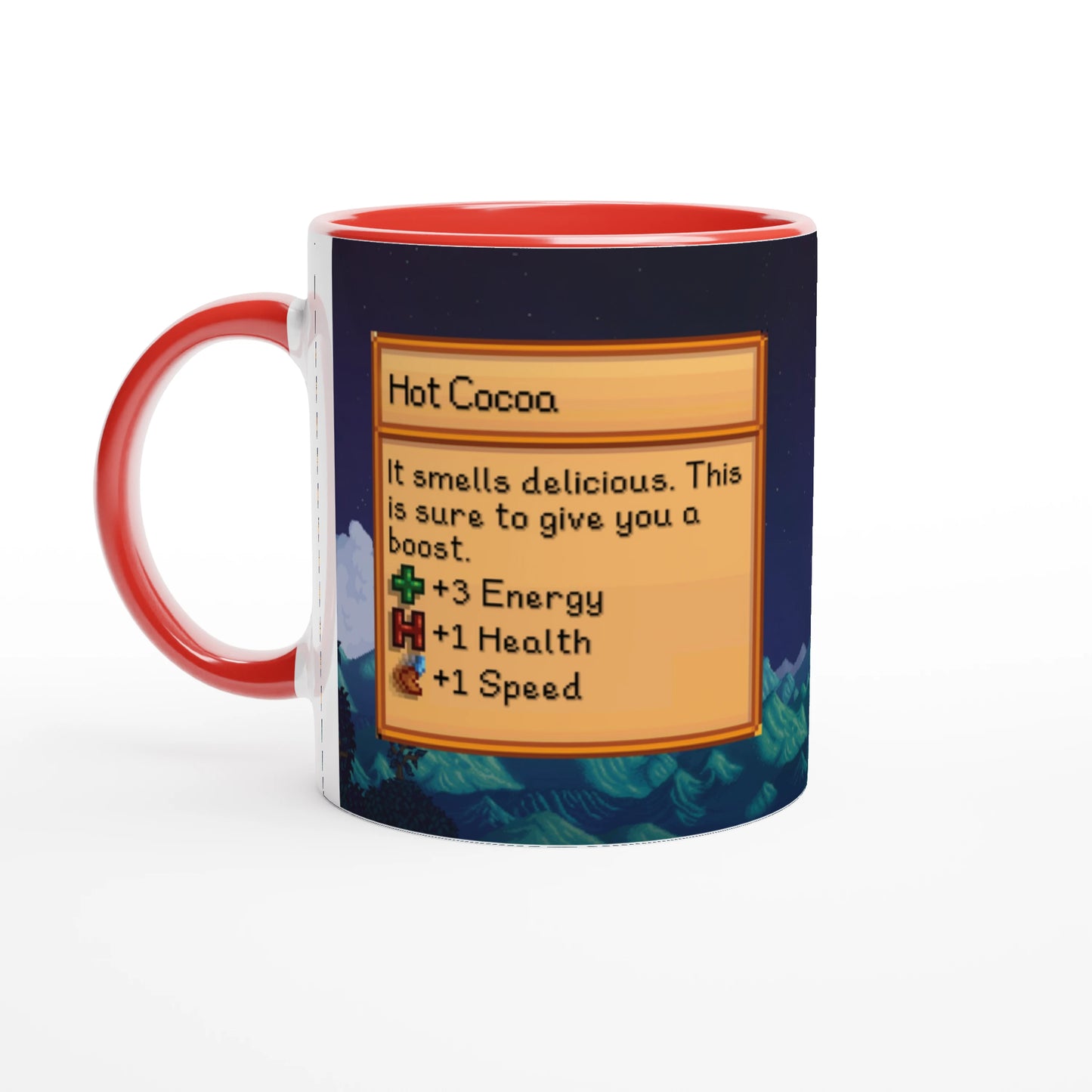 Mug Stardew Valley avec arrière-plans personnalisés - Thé, Café, Chocolat chaud, Thé vert, Chaï Latte, Triple Espresso, Cadeau pour Gamer en Pixel Art