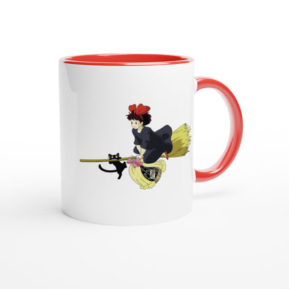 The white mug features a Studio Ghibli-inspired illustration of Kiki on her flying broomstick with Gigi the cat.