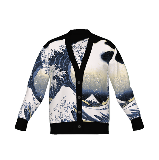Cardigan with wave and mountain design on a transparent background