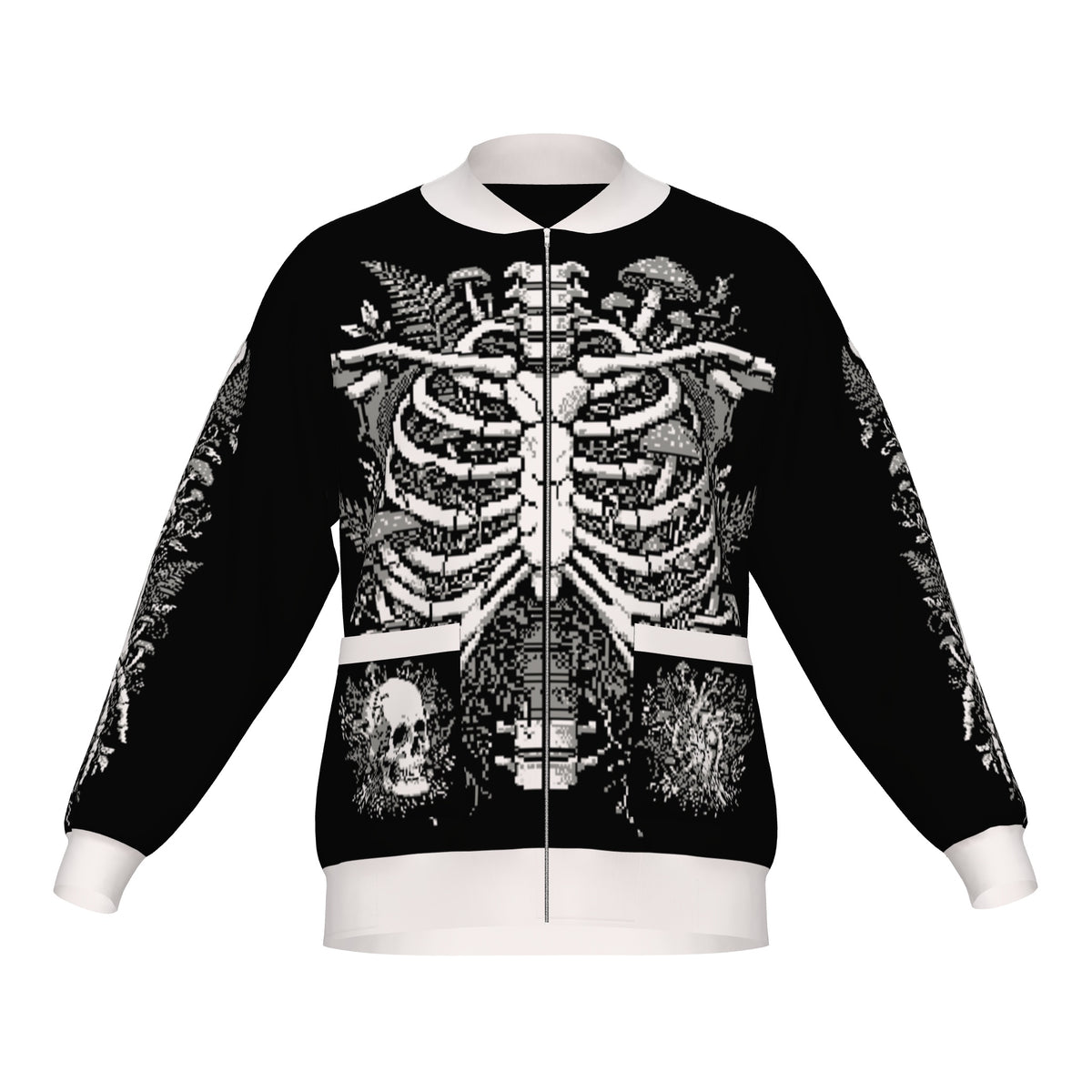 Overgrown Ribcage Bomber Jacket - Gothic Botanical Skeleton Knitwear