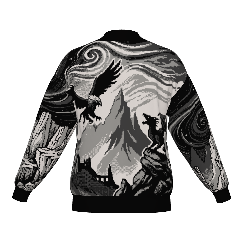 Witcher Inspired Knitted Bomber Jacket - Pixel Art Fantasy Knitwear