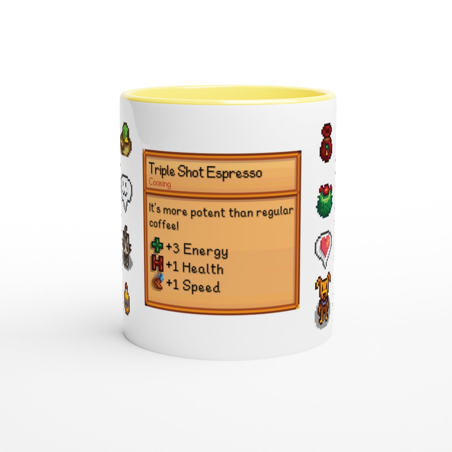 Stardew Valley Sprites Mug - Minimalist Icons & Drink Card Design, Gamer Gift