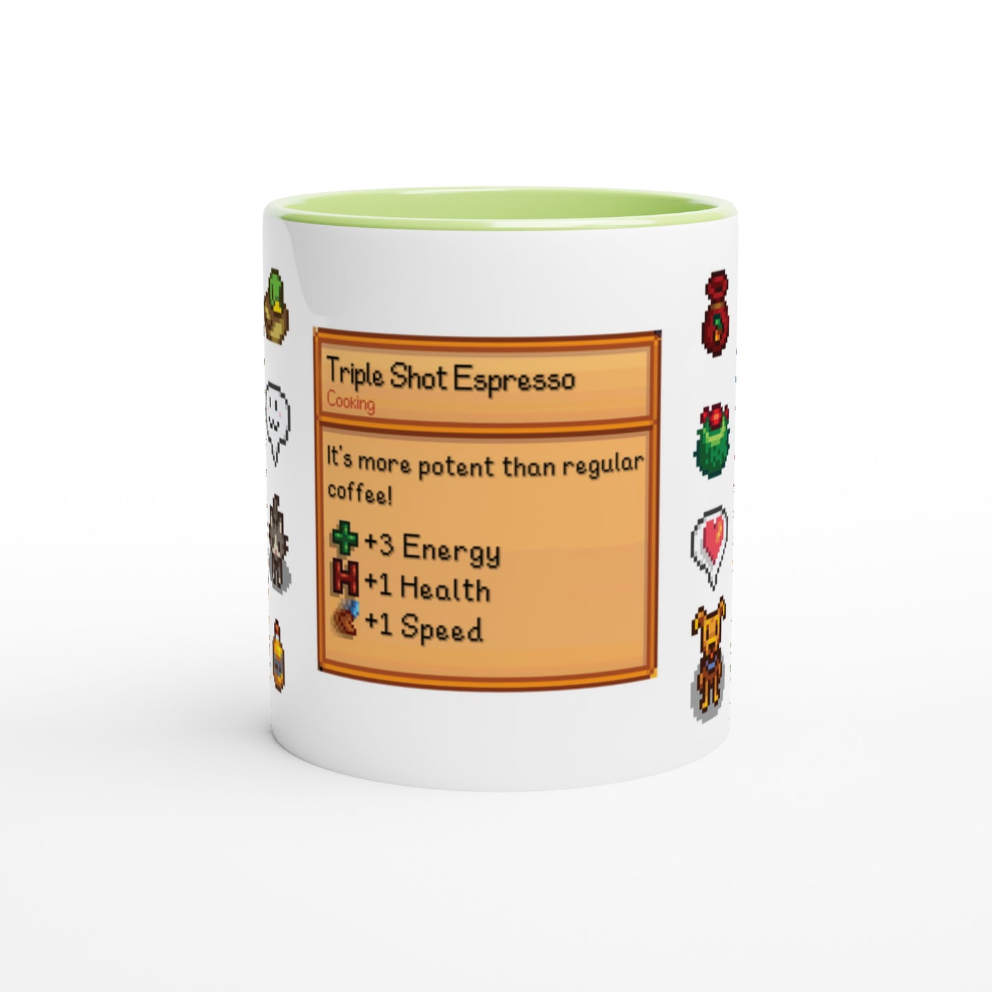 Stardew Valley Sprites Mug - Minimalist Icons & Drink Card Design, Gamer Gift