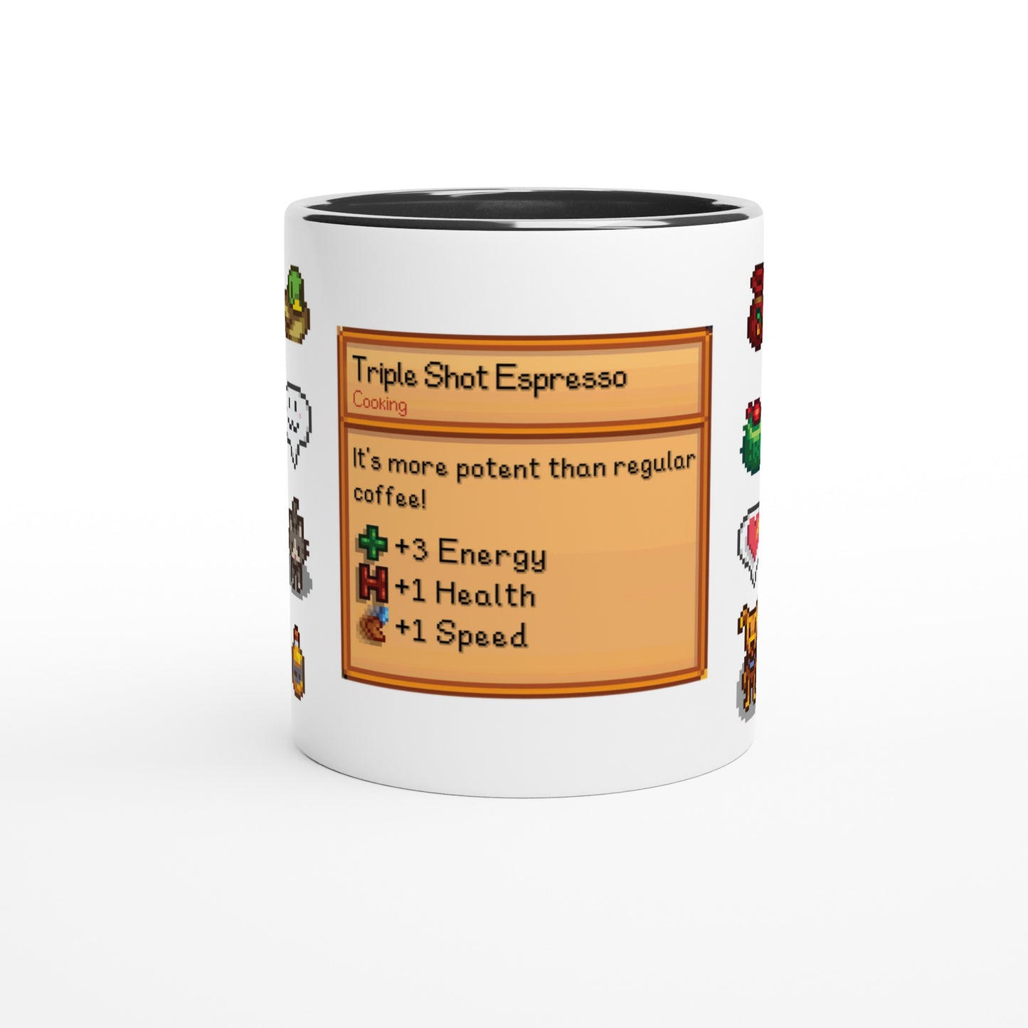 Stardew Valley Sprites Mug - Minimalist Icons & Drink Card Design, Gamer Gift