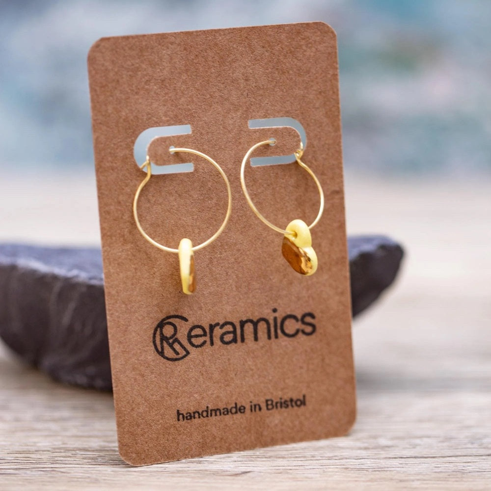 Yellow Porcelain Dainty Heart Earrings | Handmade Ceramic on Hoops