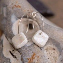 White Porcelain Iridescent Earrings | Handmade Ceramic & Silver Jewellery