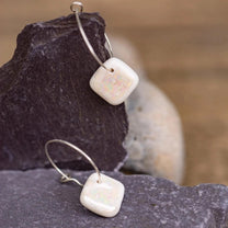 White Porcelain Iridescent Earrings | Handmade Ceramic & Silver Jewellery