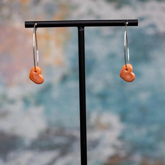 Orange Porcelain Dainty Heart Earrings | Handmade Ceramic Jewellery