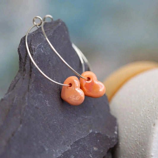 Orange Porcelain Dainty Heart Earrings | Handmade Ceramic Jewellery