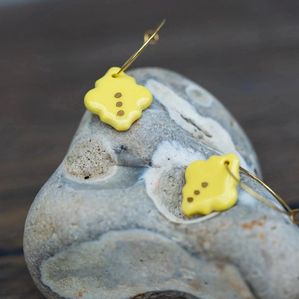 Yellow Porcelain Tile Earrings, Handmade Ceramic Jewellery