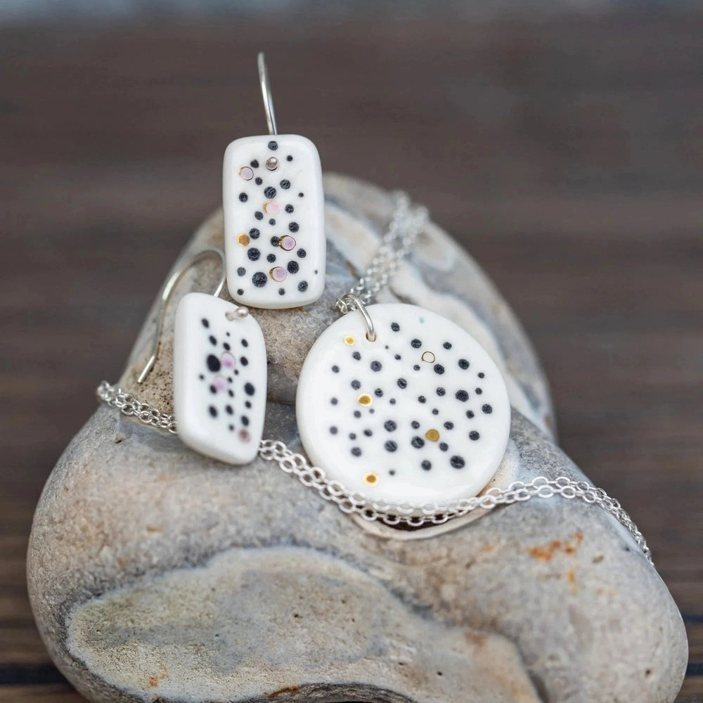 White Porcelain Dotted Jewellery Set | Handmade Ceramic & Silver