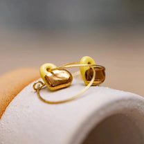 Yellow Porcelain Dainty Heart Earrings | Handmade Ceramic on Hoops