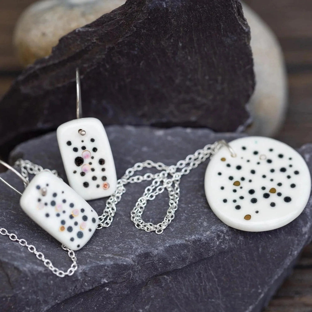 White Porcelain Dotted Jewellery Set | Handmade Ceramic & Silver