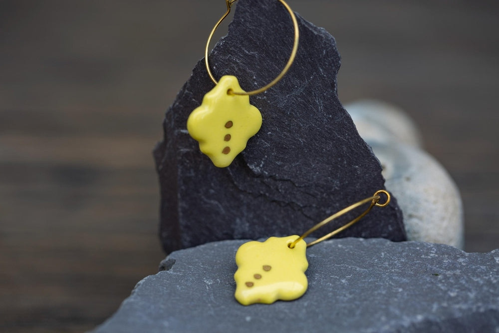 Yellow Porcelain Tile Earrings, Handmade Ceramic Jewellery