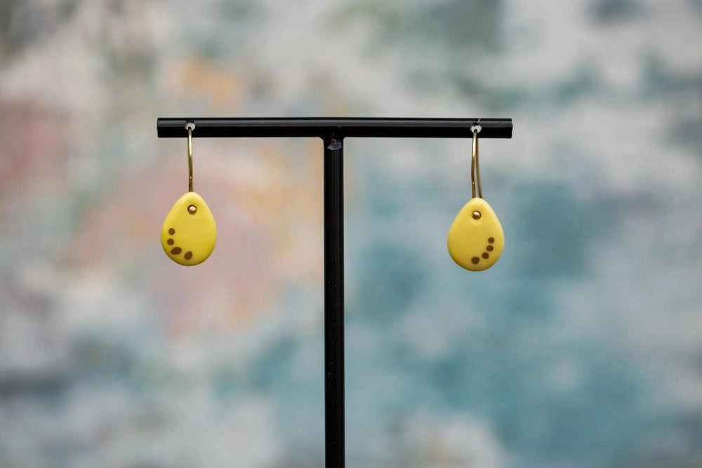Yellow Porcelain Teardrop Earrings | Handmade Ceramic & Gold Jewellery