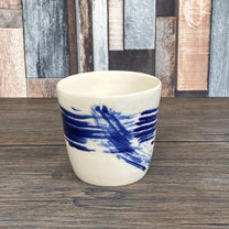 Unique Porcelain Tumblers | Abstract Blue Brushstroke Design | Modern Chinoiserie Coffee, Tea  or Water Mug