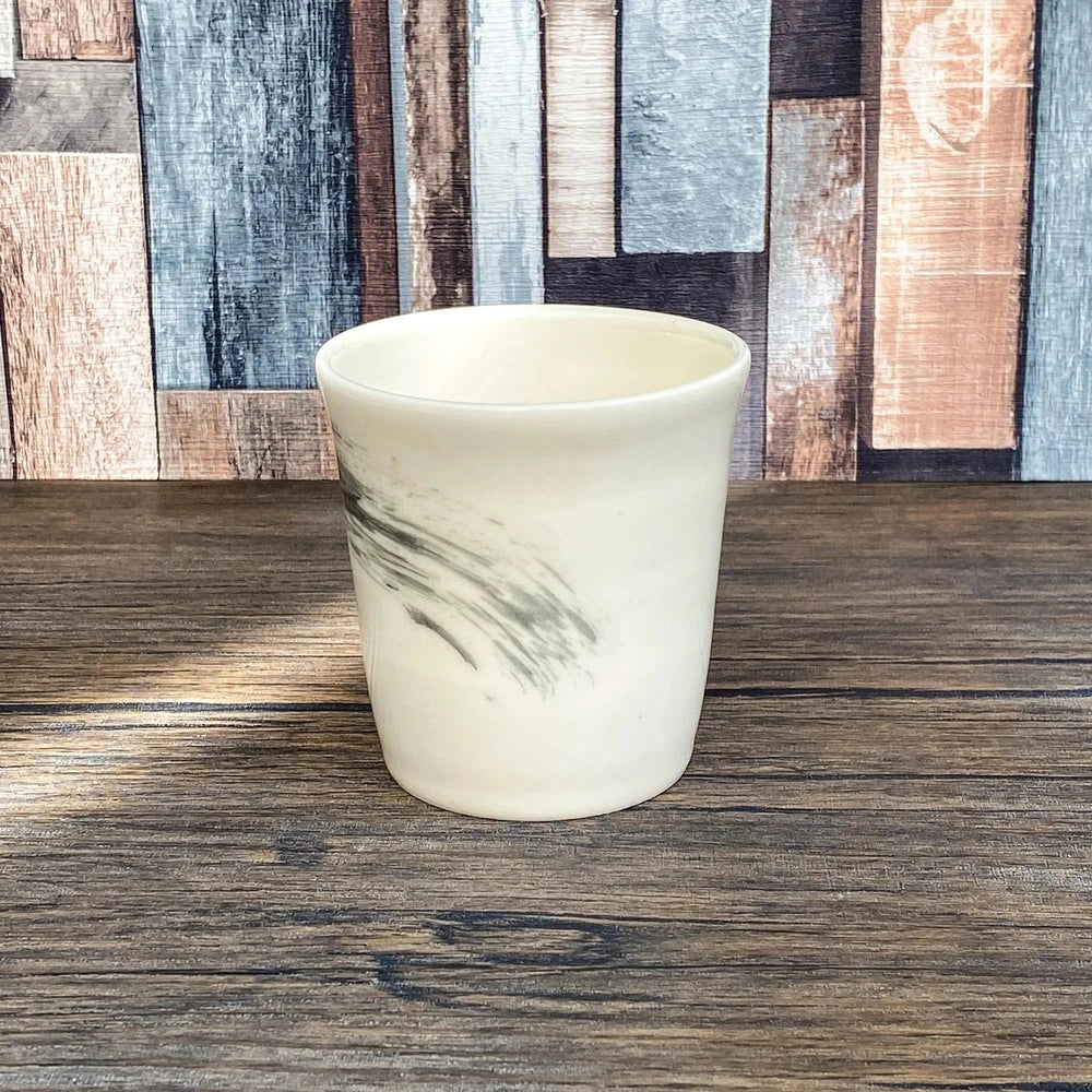 Handmade Porcelain Tumblers | Minimalist Mug with Black Brushstroke | Handleless 250ml