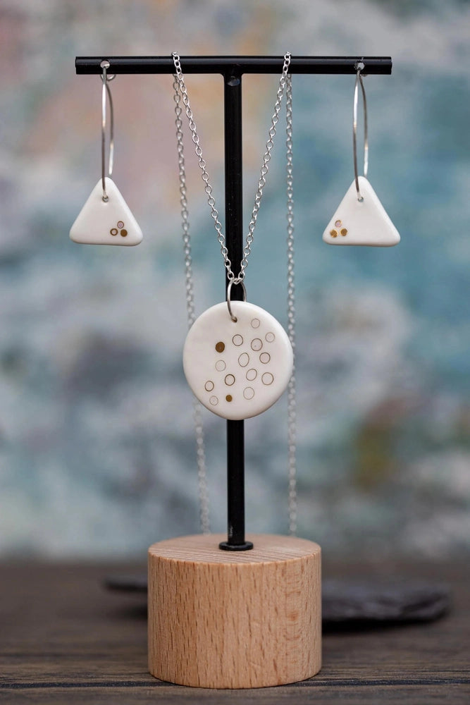 Porcelain Dotted Jewellery | Unique Handmade Ceramic & Silver Earrings with Necklace Set