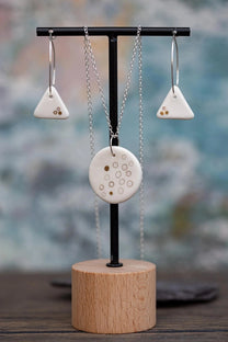 Porcelain Dotted Jewellery | Unique Handmade Ceramic & Silver Earrings with Necklace Set