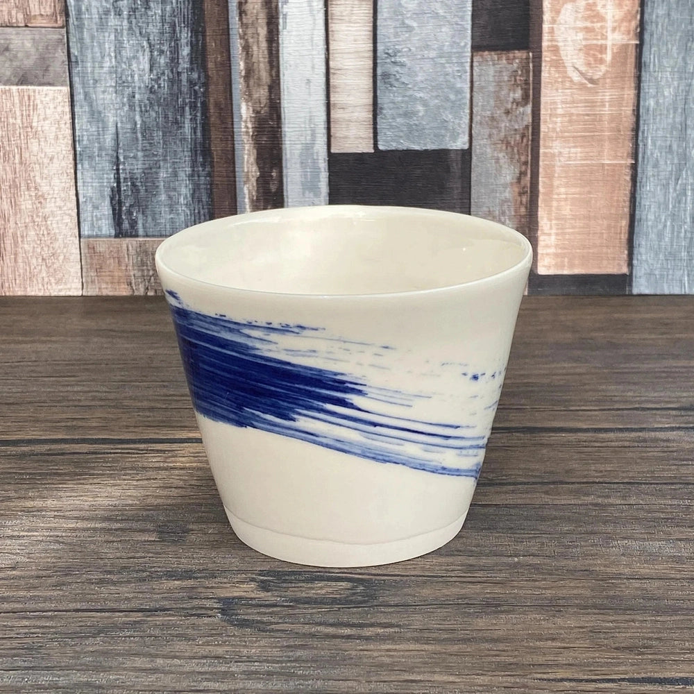Unique Porcelain Tumblers | Abstract Blue Brushstroke Design | Modern Chinoiserie Coffee, Tea  or Water Mug