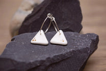 Porcelain Dotted Triangle Earrings | Handmade Ceramic & Gold Jewellery