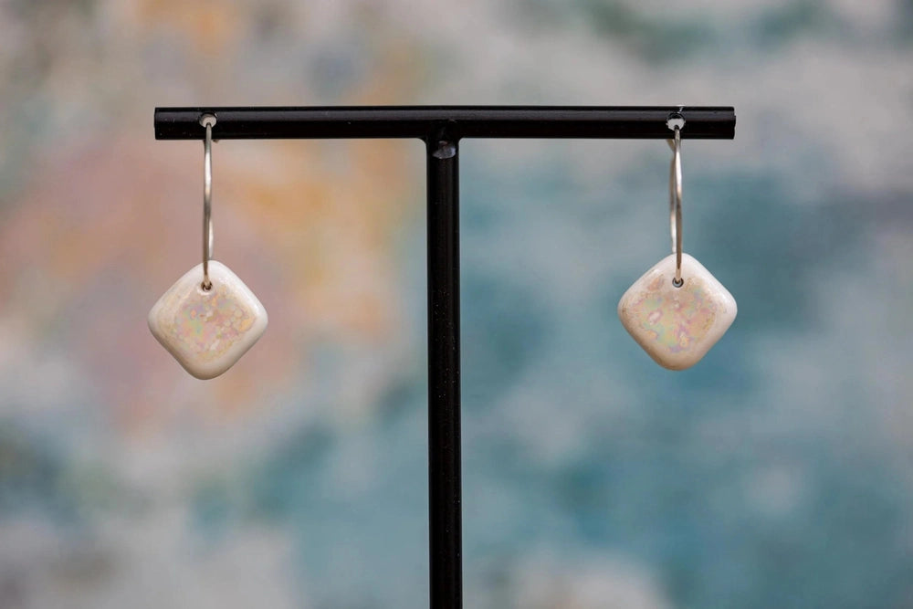 White Porcelain Iridescent Earrings | Handmade Ceramic & Silver Jewellery