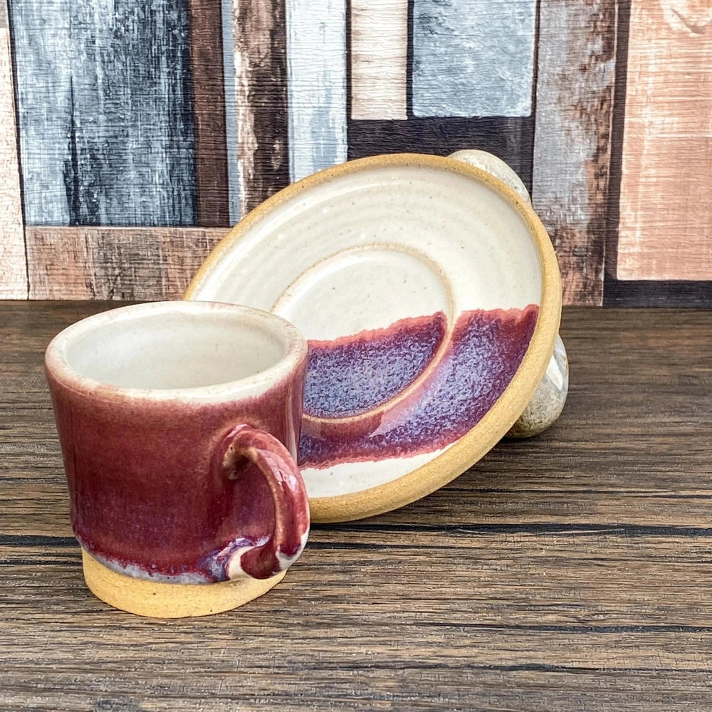 Hand Thrown Stoneware Espresso Cup | Unique Burgundy Reactive Glaze | 60ml