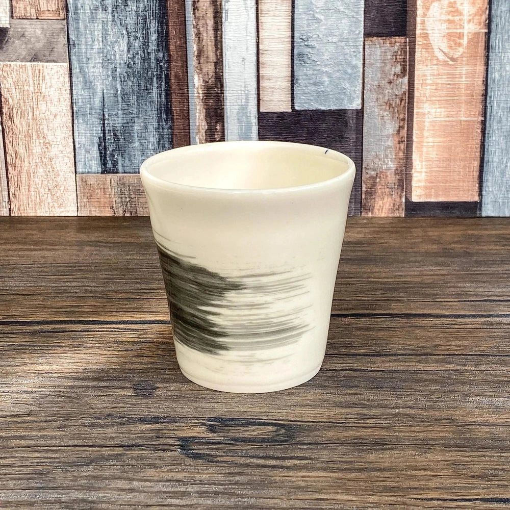 Handmade Porcelain Tumblers | Minimalist Mug with Black Brushstroke | Handleless 250ml