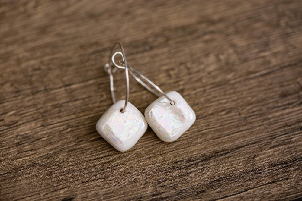 White Porcelain Iridescent Earrings | Handmade Ceramic & Silver Jewellery