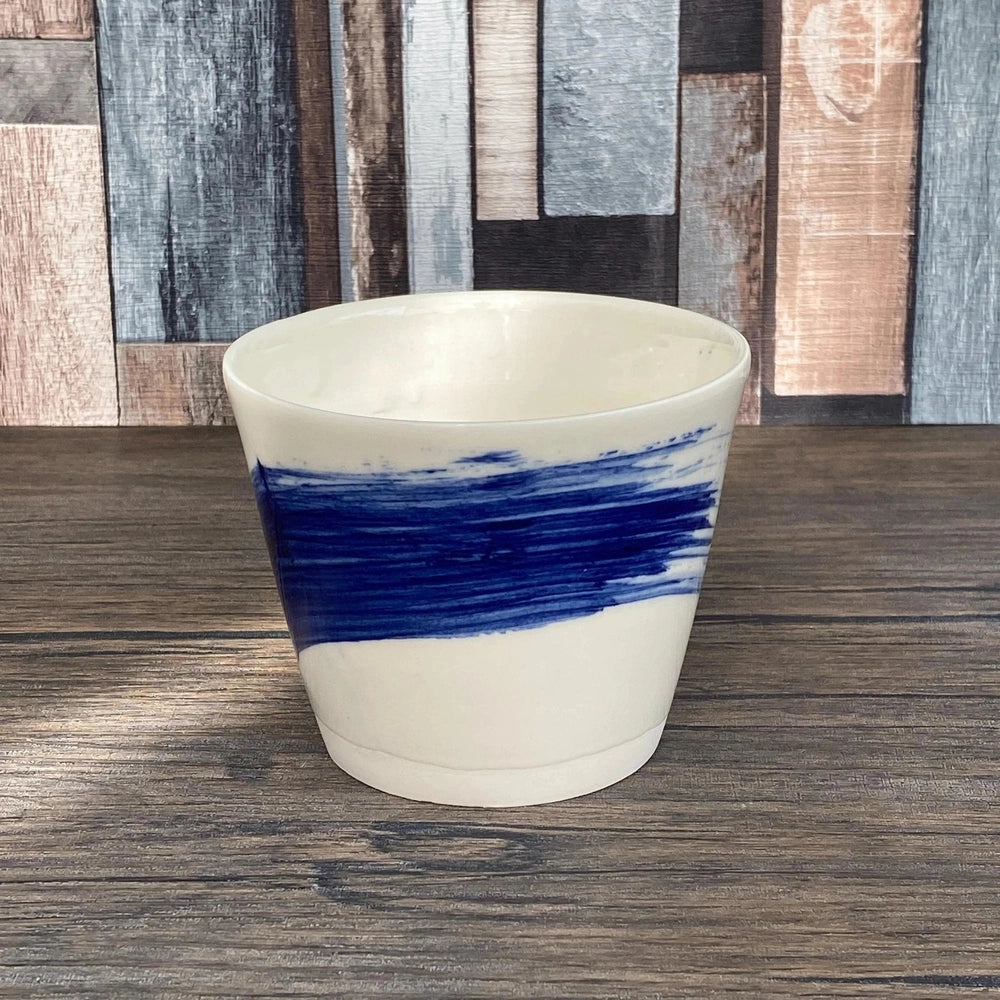 Unique Porcelain Tumblers | Abstract Blue Brushstroke Design | Modern Chinoiserie Coffee, Tea  or Water Mug