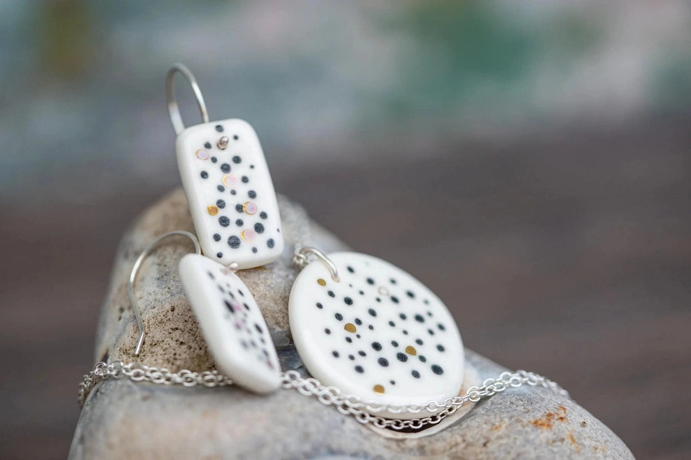 White Porcelain Dotted Jewellery Set | Handmade Ceramic & Silver