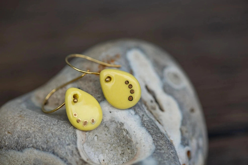 Yellow Porcelain Teardrop Earrings | Handmade Ceramic & Gold Jewellery