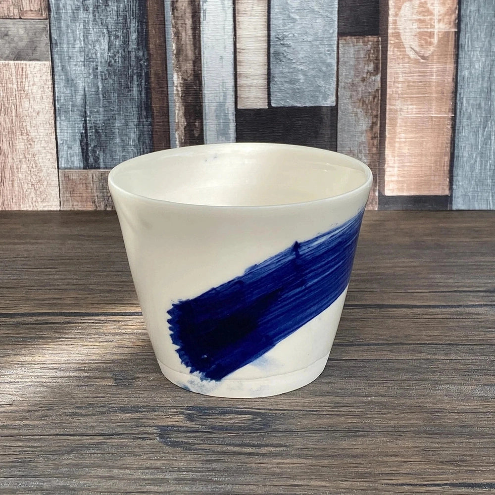 Unique Porcelain Tumblers | Abstract Blue Brushstroke Design | Modern Chinoiserie Coffee, Tea  or Water Mug