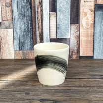 Handmade Porcelain Tumblers | Minimalist Mug with Black Brushstroke | Handleless 250ml
