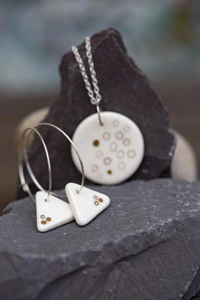 Porcelain Dotted Jewellery | Unique Handmade Ceramic & Silver Earrings with Necklace Set