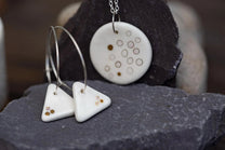 Porcelain Dotted Jewellery | Unique Handmade Ceramic & Silver Earrings with Necklace Set