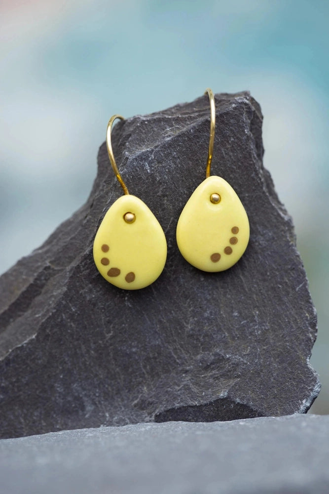 Yellow Porcelain Teardrop Earrings | Handmade Ceramic & Gold Jewellery